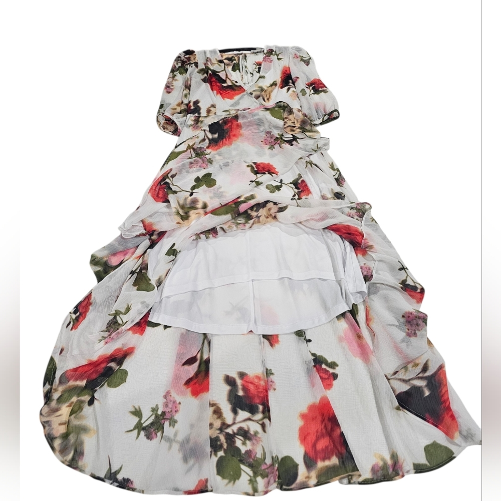 Calvin KleinWomen's Floral-print Faux-wrap Chiffon High-low Dress Sz 4 NWT - Picture 9 of 16